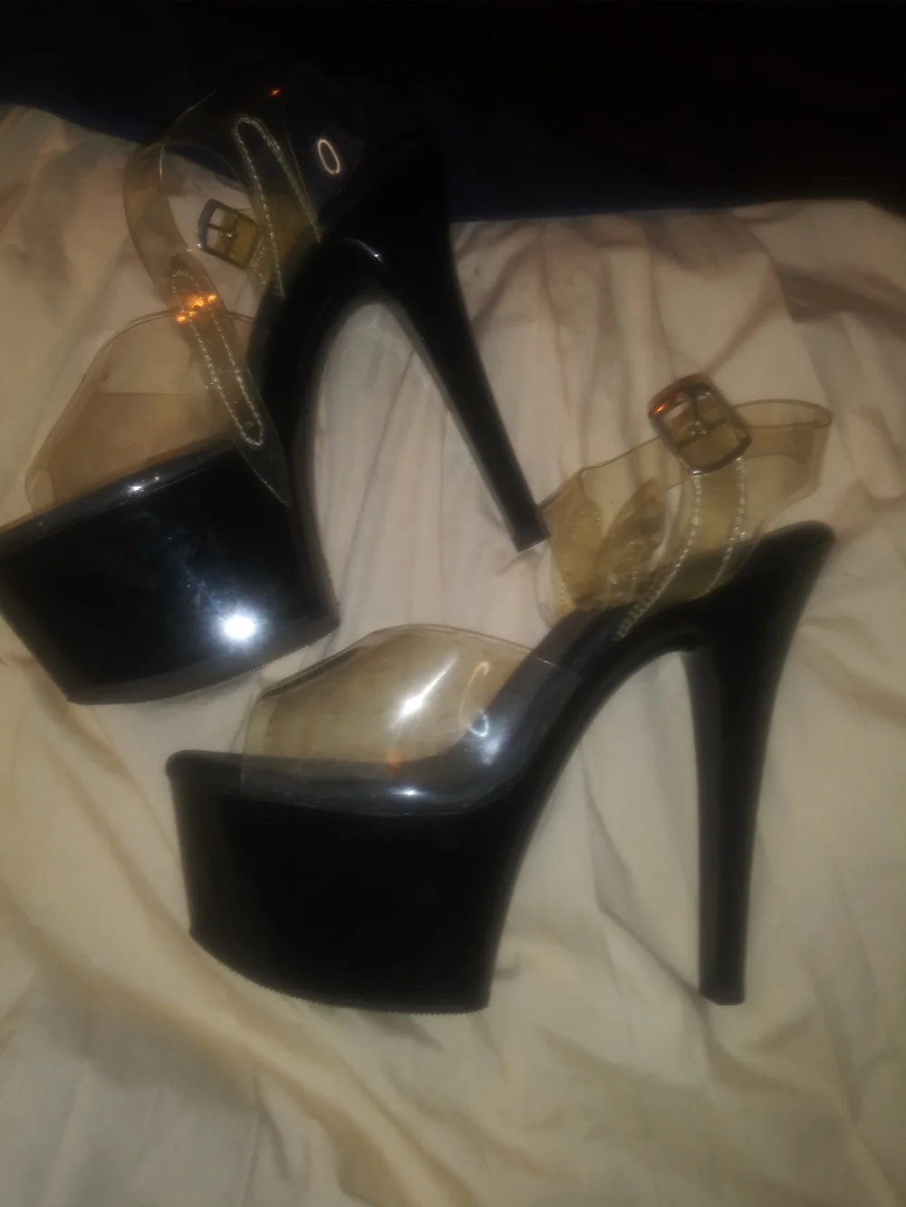 Pleaser Black Platform Clear-Strap Stiletto Sandals